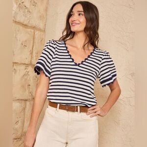 ❤️💙NEXT DIRECT Love & Roses Red Navy and Stripe Scallop V-Neck T-Shirts